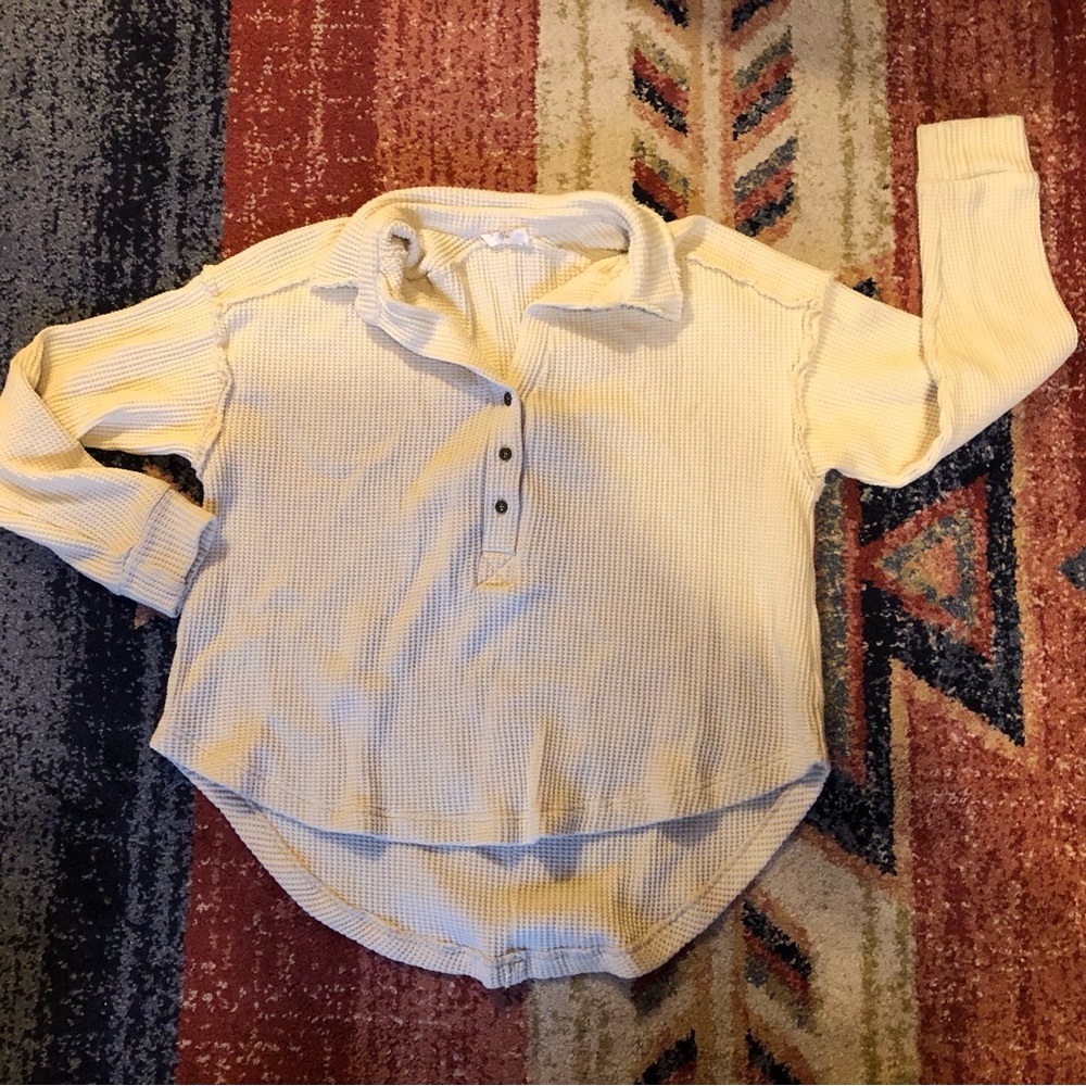 Cream Button-Up Waffle Knit Top
